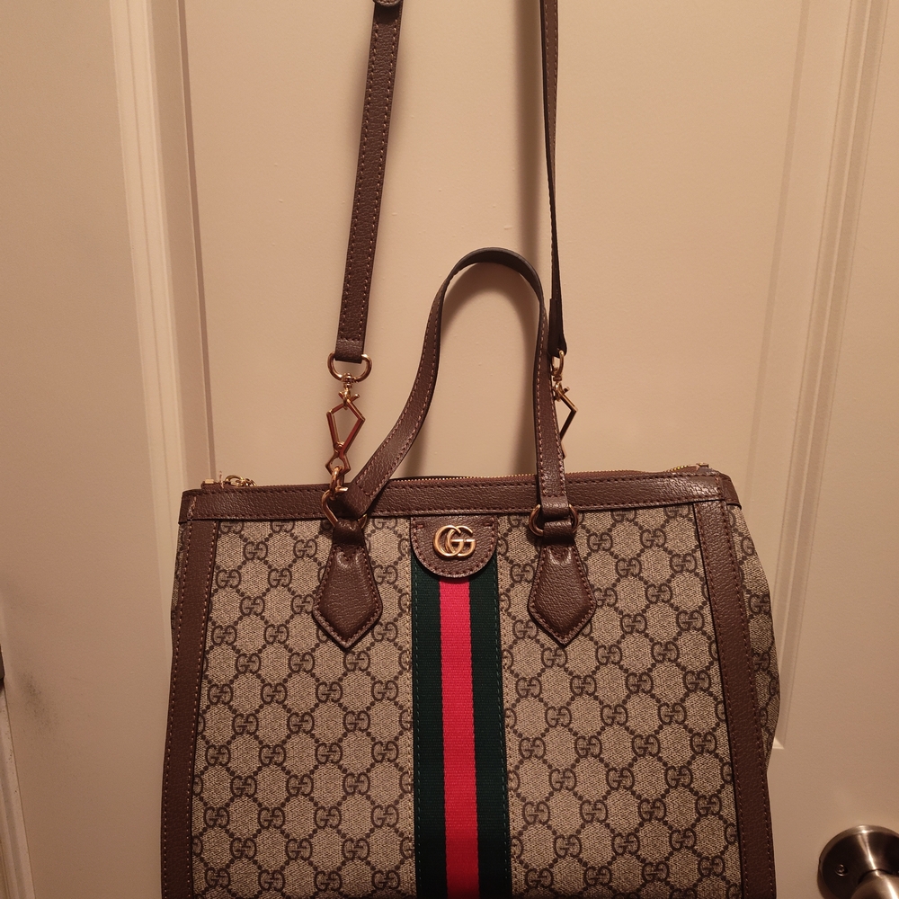 Beige and Red Tote Bag